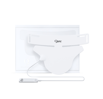 White medical device with attached cable.