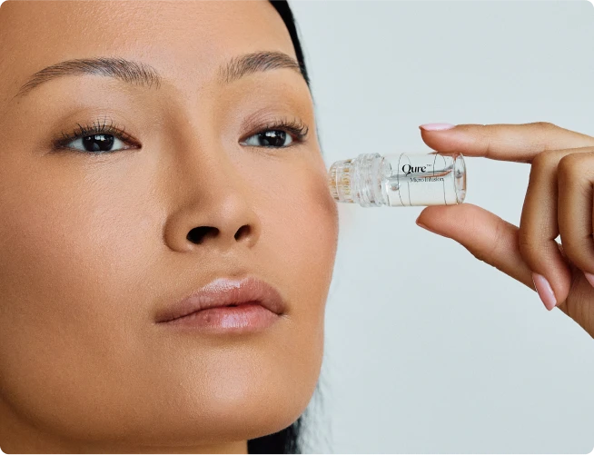 Micro-infusion banner featuring woman with treatment device.